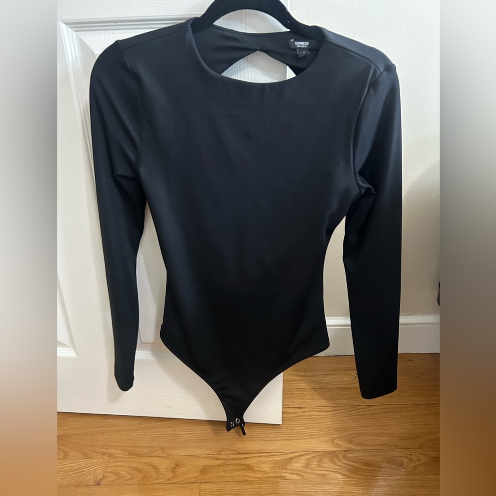 Black Long Sleeve Open Back Bodysuit Express Size Small Body Contour